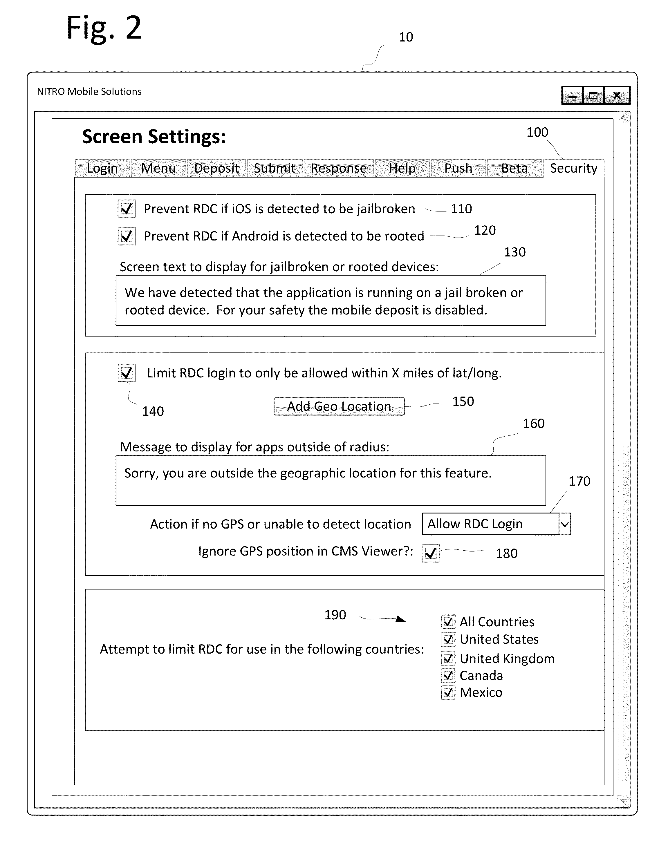 Location based mobile deposit security feature