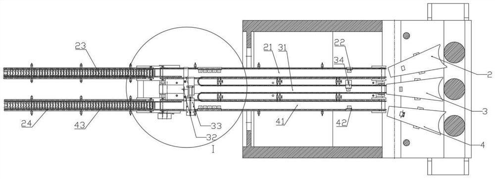 Automatic stamping cover conveying production line with three channels changed into two channels