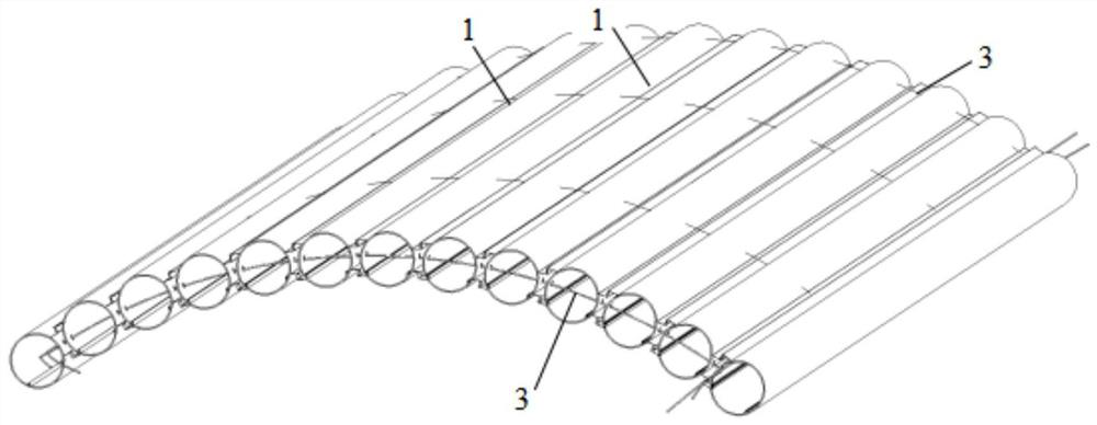 Prestress connecting device of small-diameter pipe roofing structure and construction method of prestress connecting device