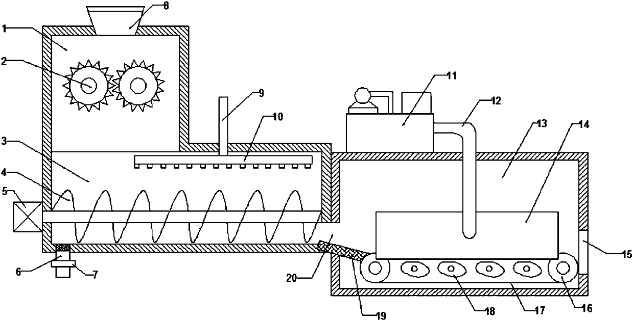 Continuous integral plastic waste recovery and processing device