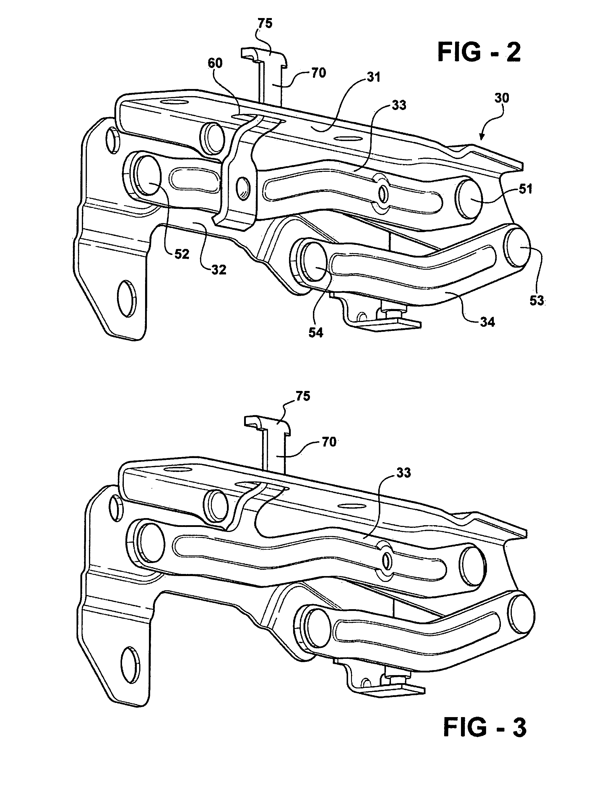 Four-bar linkage hinge for a motor vehicle hood