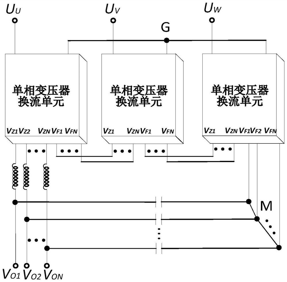 Three-phase to N-phase alternating-current direct-type alternating-current and alternating-current converter based on single-phase transformer cascading