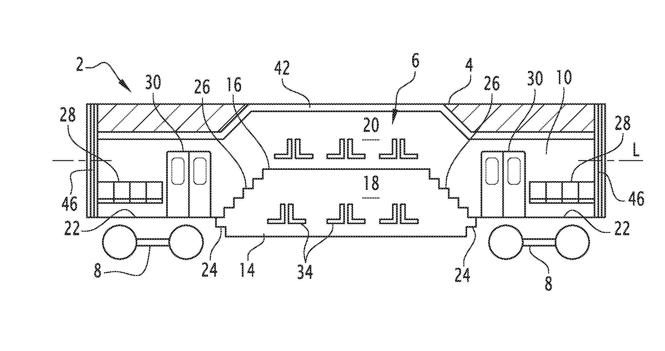 Two-floor passenger railway car and train comprising such a car