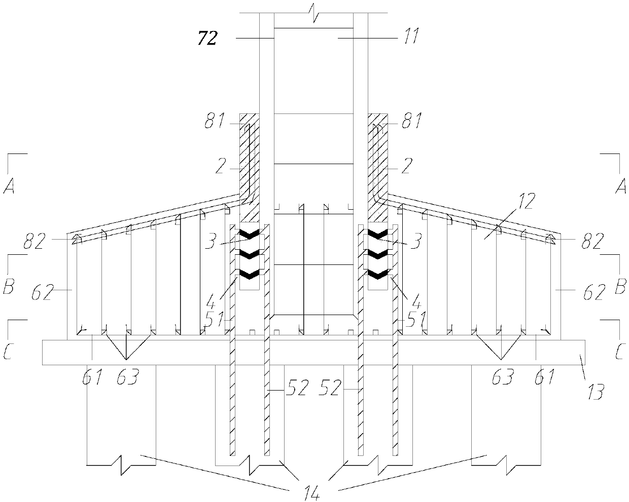 Anti-seismic foundation applied to subway and construction method