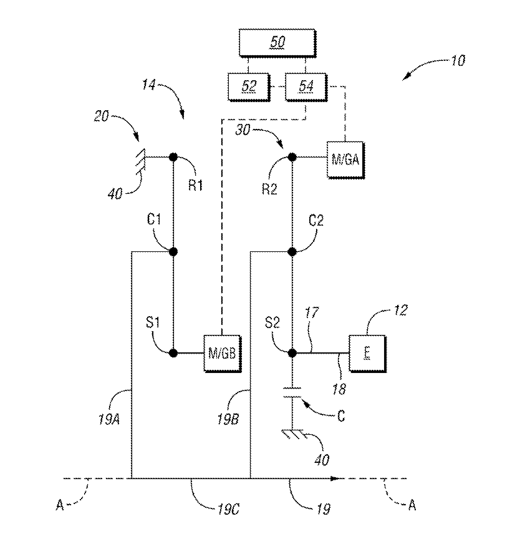 Single clutch, two planetary hybrid architecture