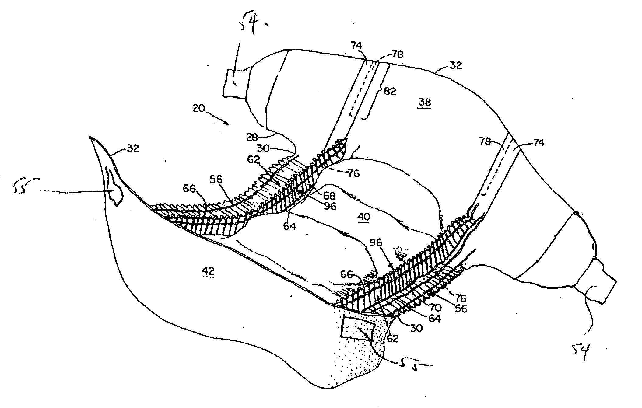 Absorbent article including barrier leg cuff structure and absorbent core with superabsorbent material