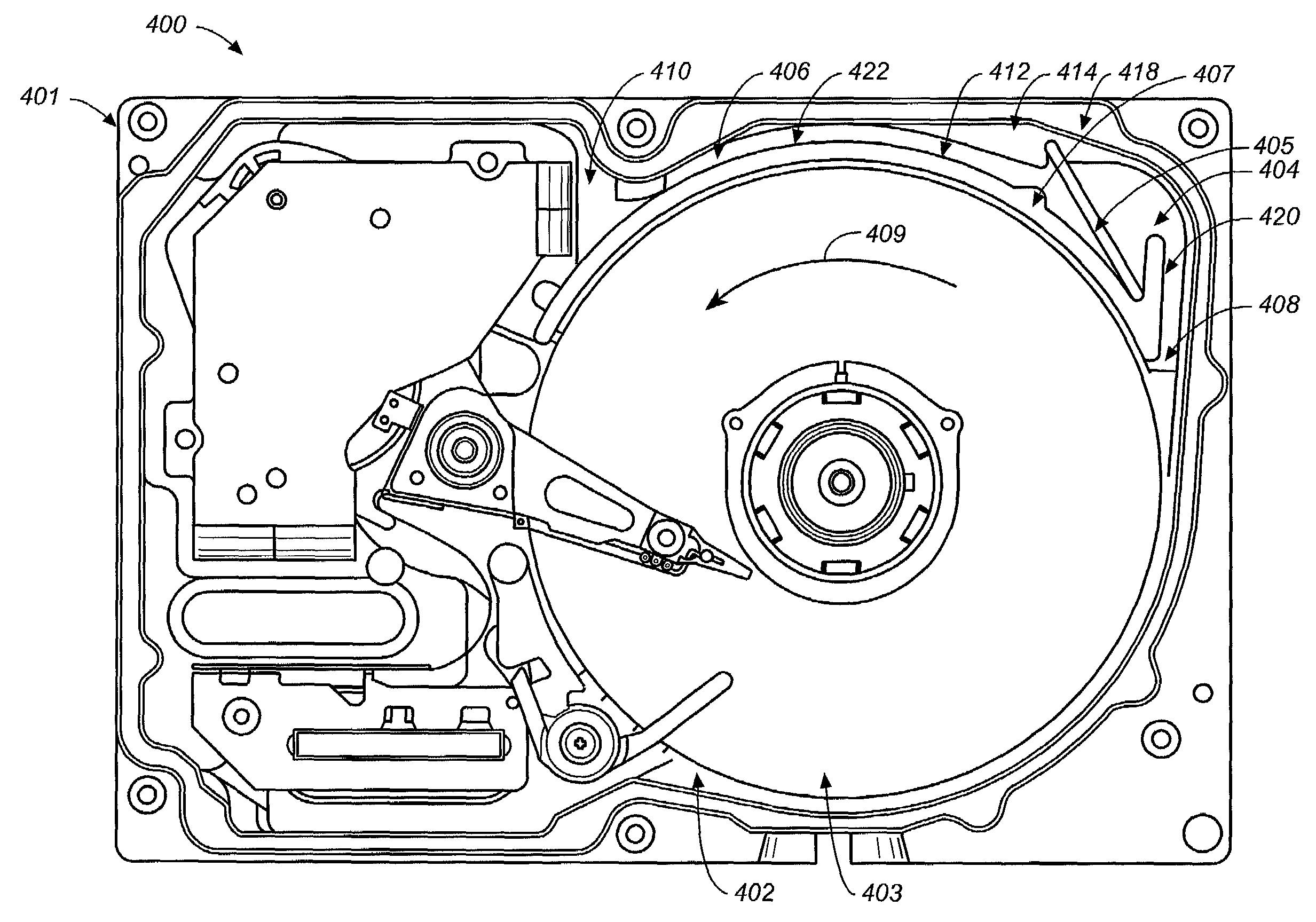 Disc drive air borne filtering channel