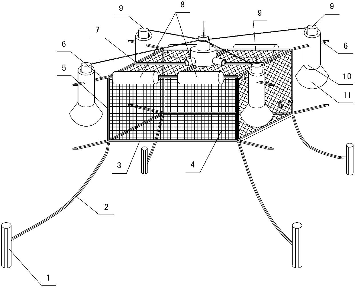 Deepwater aquaculture net cage using wave energy