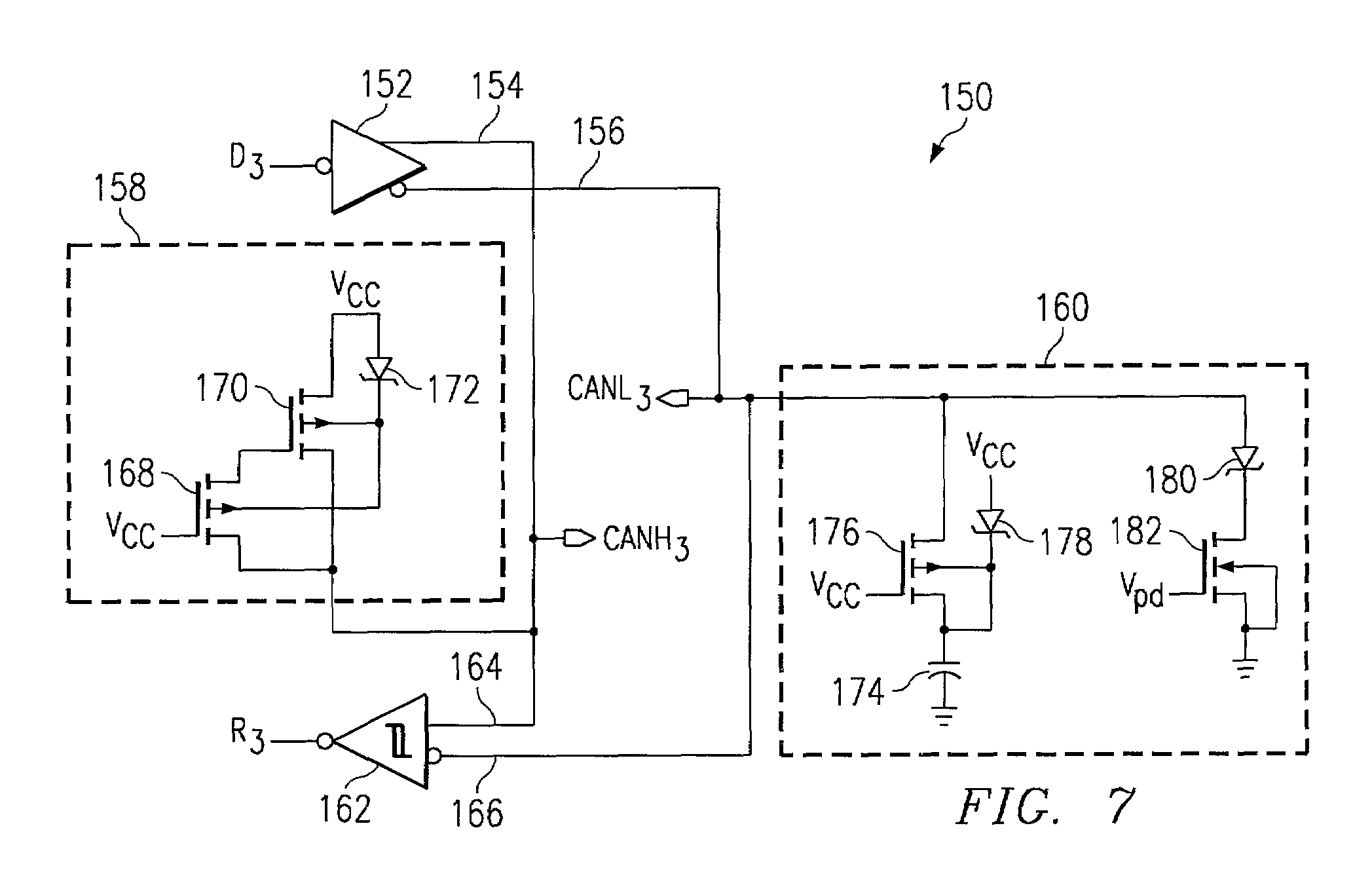 Controller area network transceiver having capacitive balancing circuit for improved receiver common-mode rejection