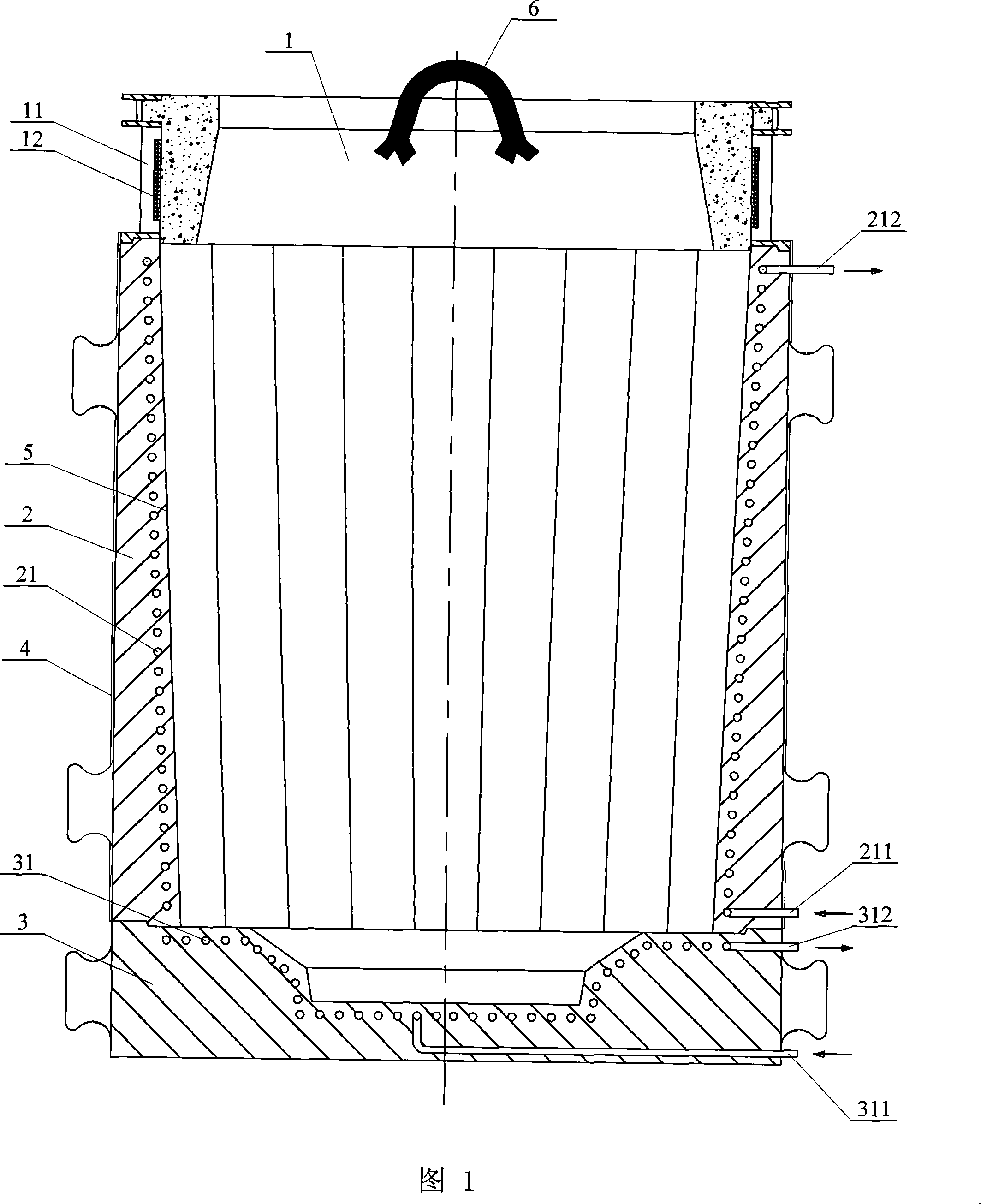 Macrotype metal mold system for recovering thermal energy by cooling water