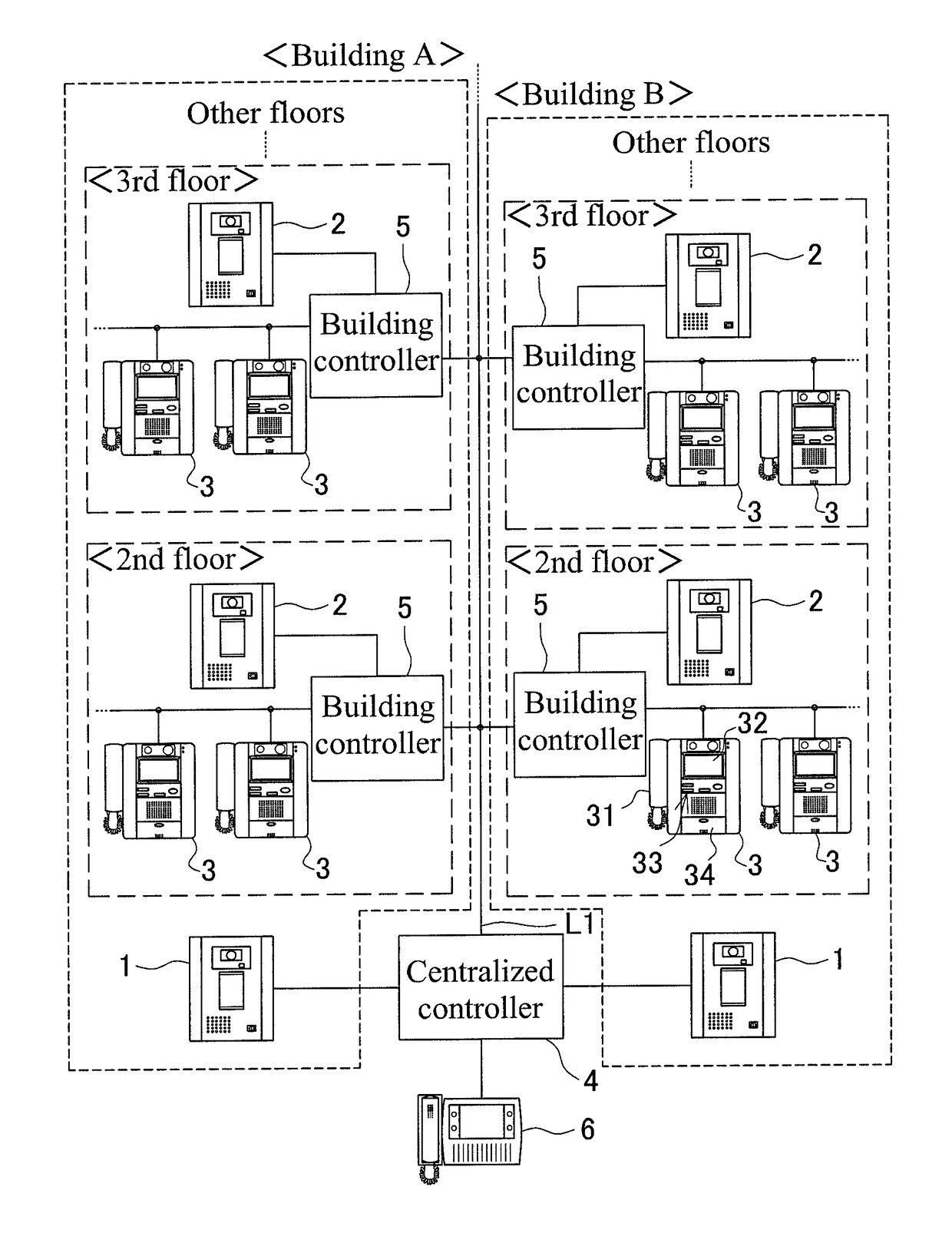 Multiple dwelling house interphone system