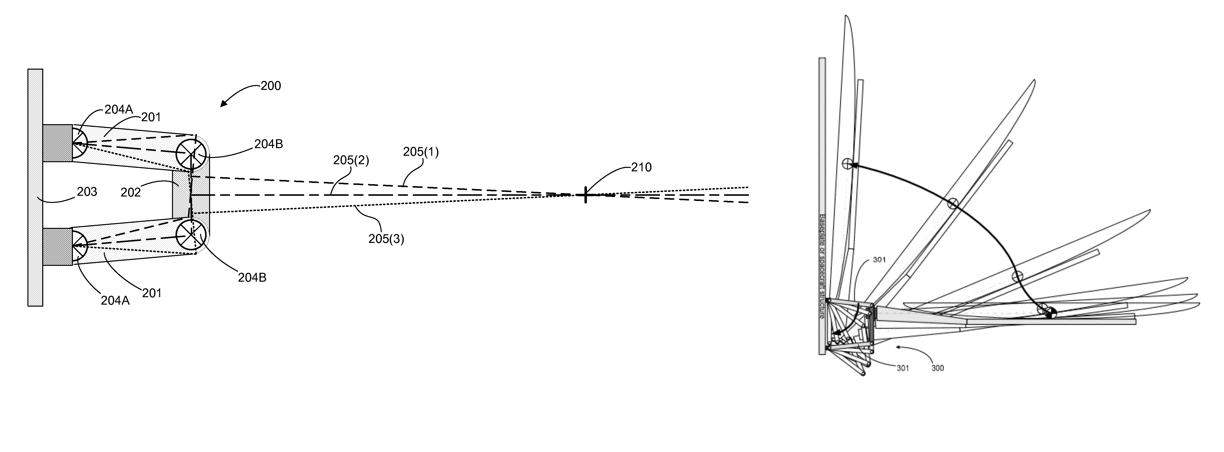 Spacecraft payload positioning with respect to a virtual pivot point