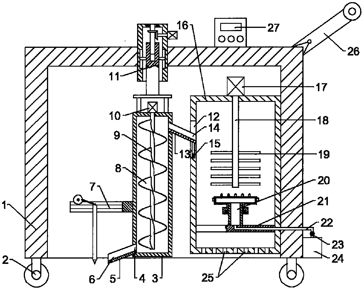 Equipment based on crank-slide block principle for soil treatment through chemical process