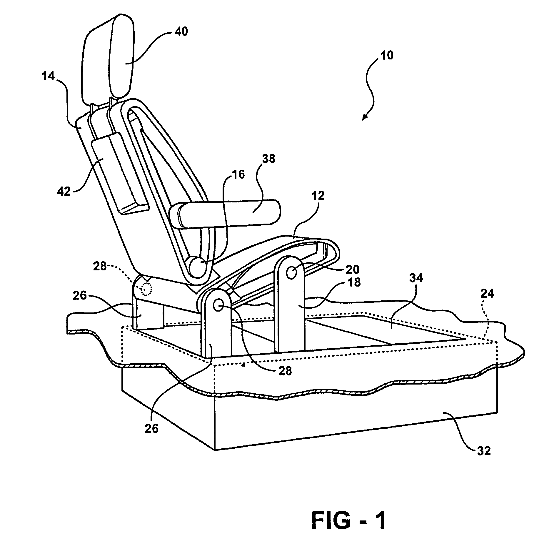 Fold flat stow in floor seat assembly with collapsible bolsters