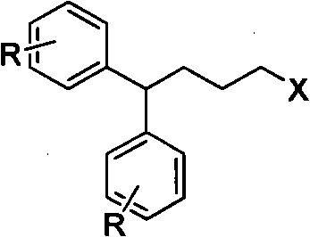 Diphenylalkyl halide or diphenyl carboxylic acid and synthesis method thereof