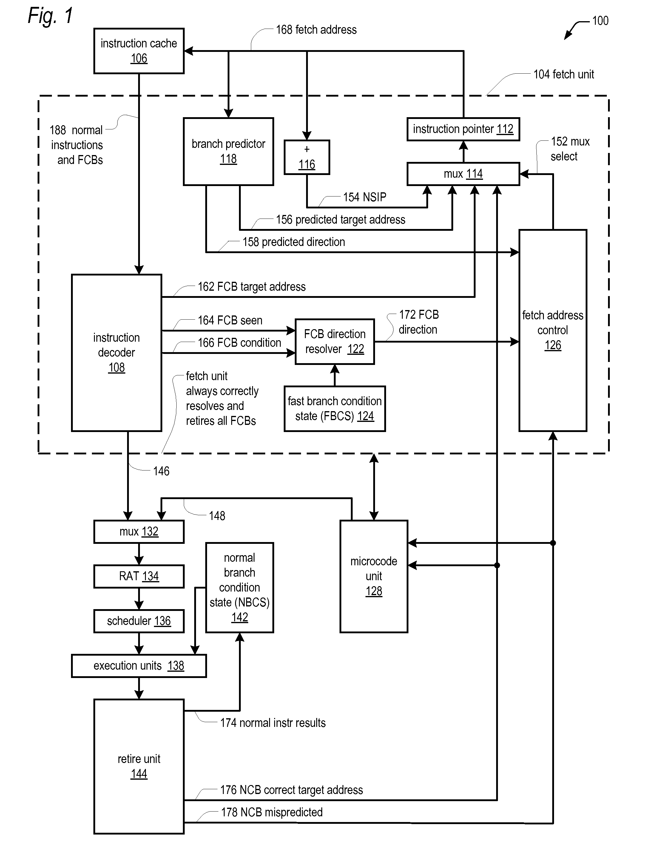 Pipelined microprocessor with fast conditional branch instructions based on static microcode-implemented instruction state