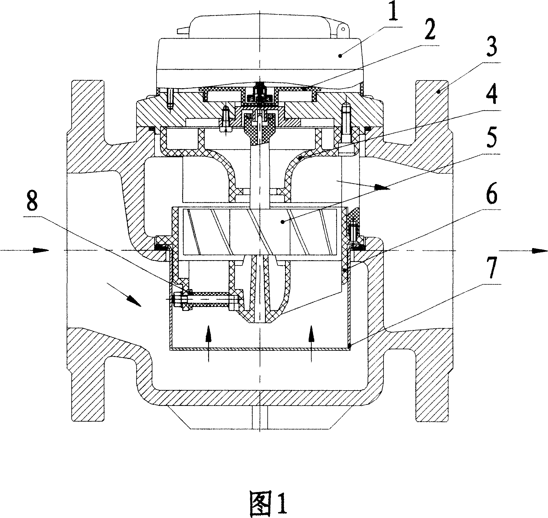 Diagonal impeller direct reading water meter