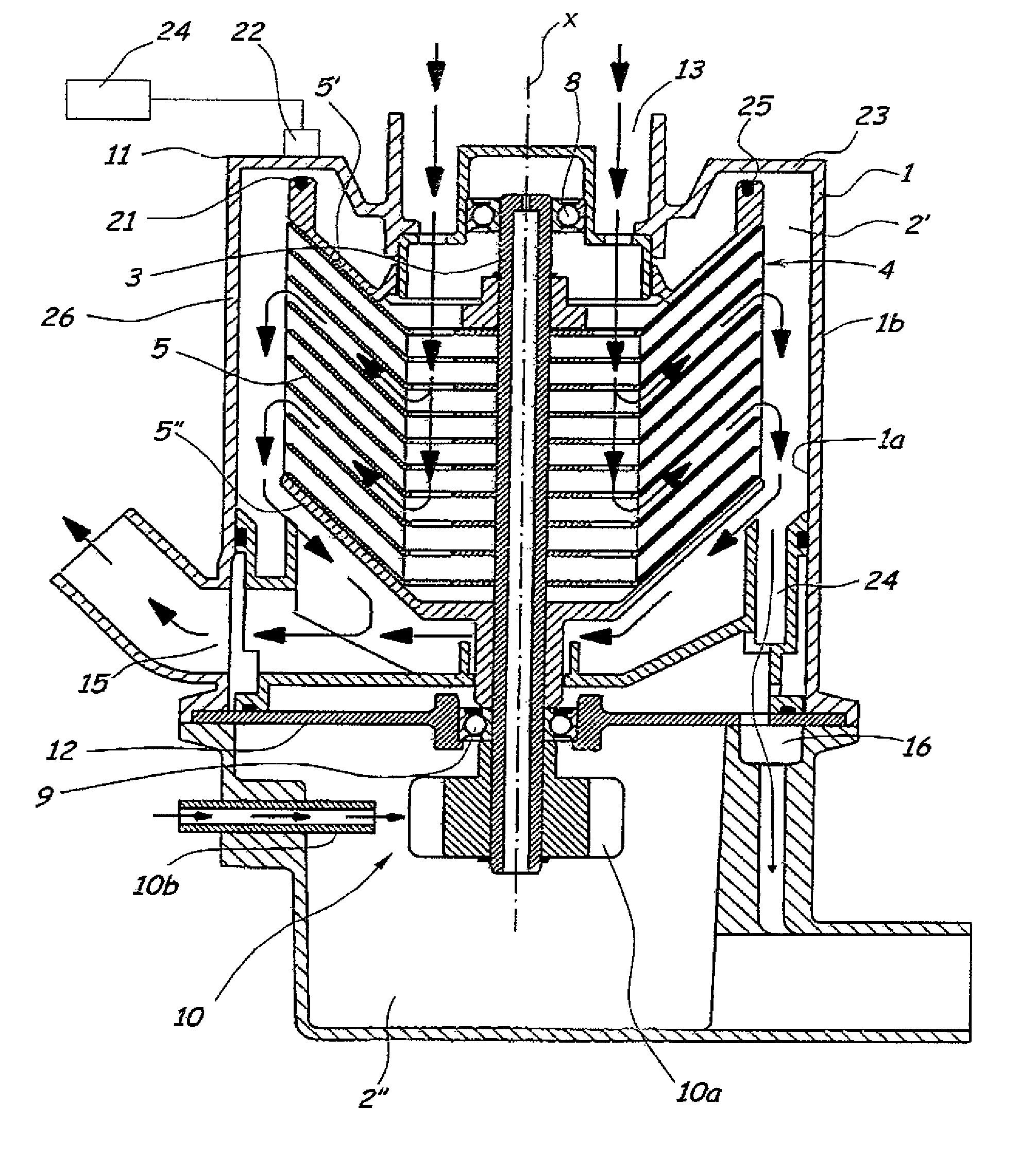 Centrifugal separator for cleaning of gas