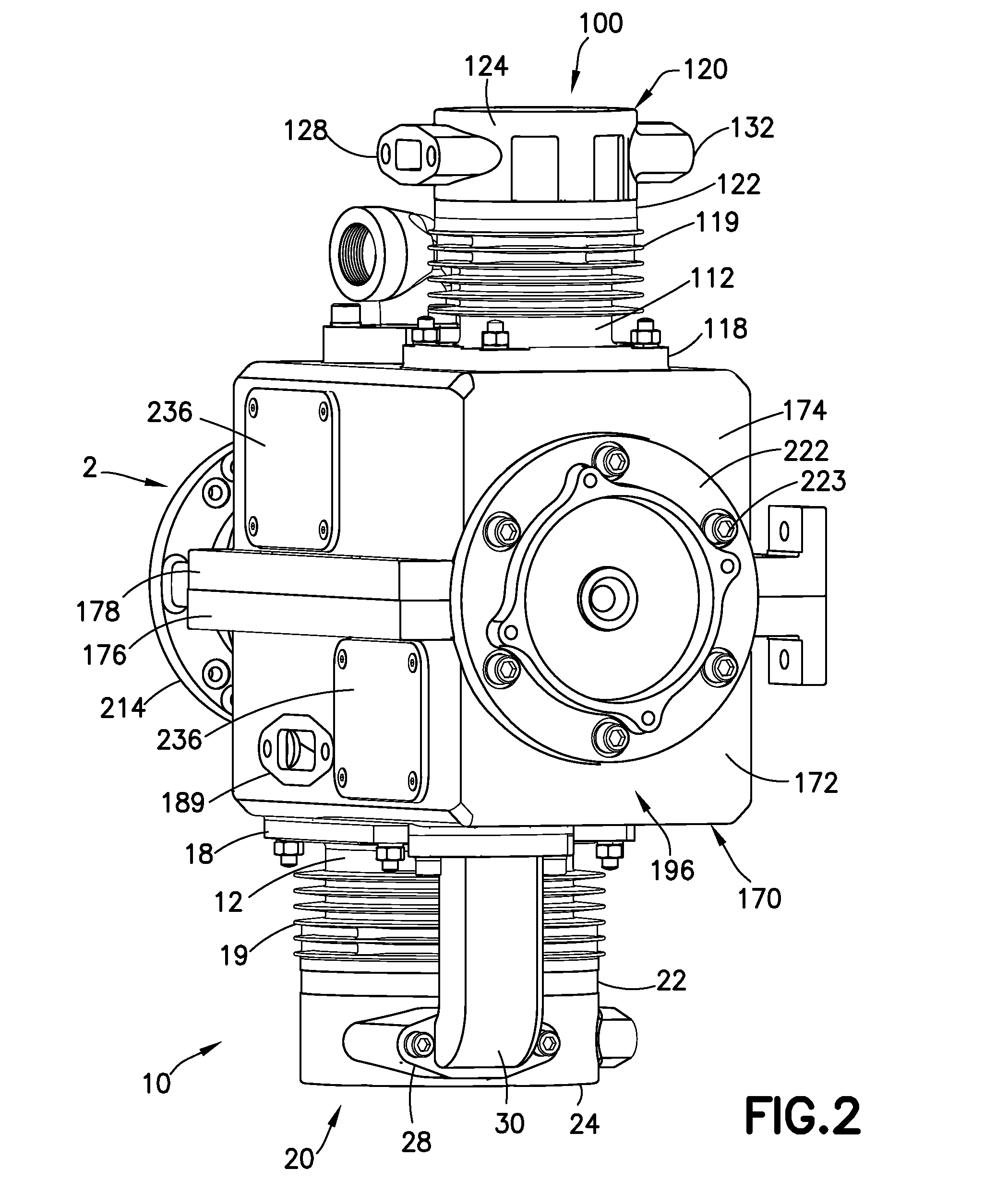 Oil-free air compressor for rail vehicles with air ventilation