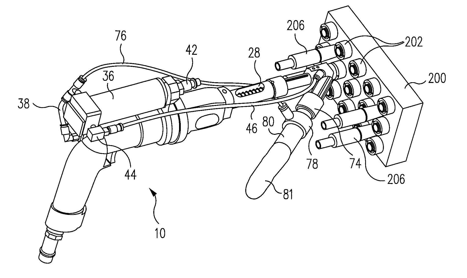 High speed hand drill with swiveling pressure foot and integrated vacuum pickup and coolant delivery duct