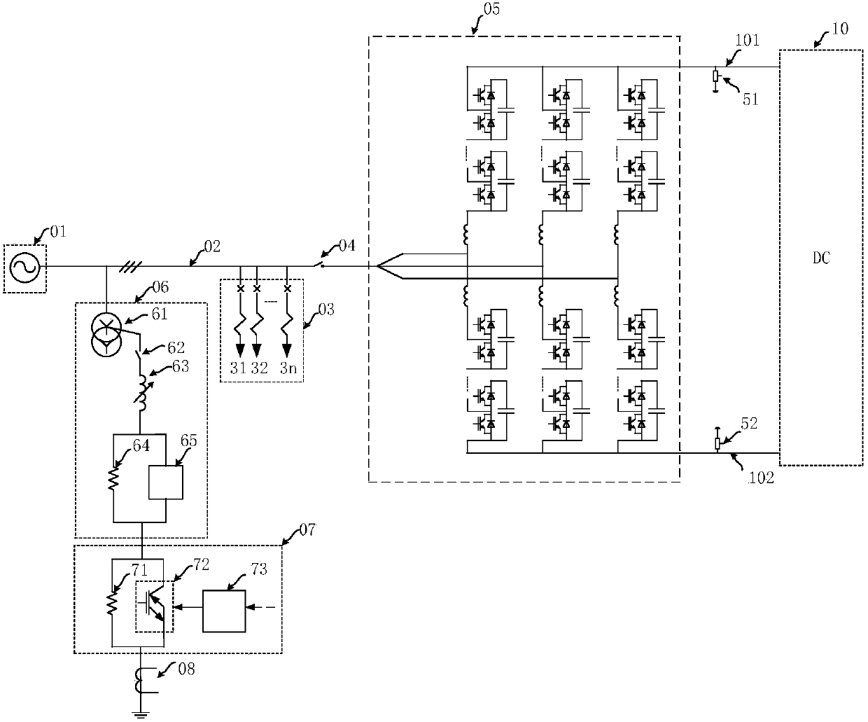 Alternating-direct current mixed electric power system and direct current side fault protection method