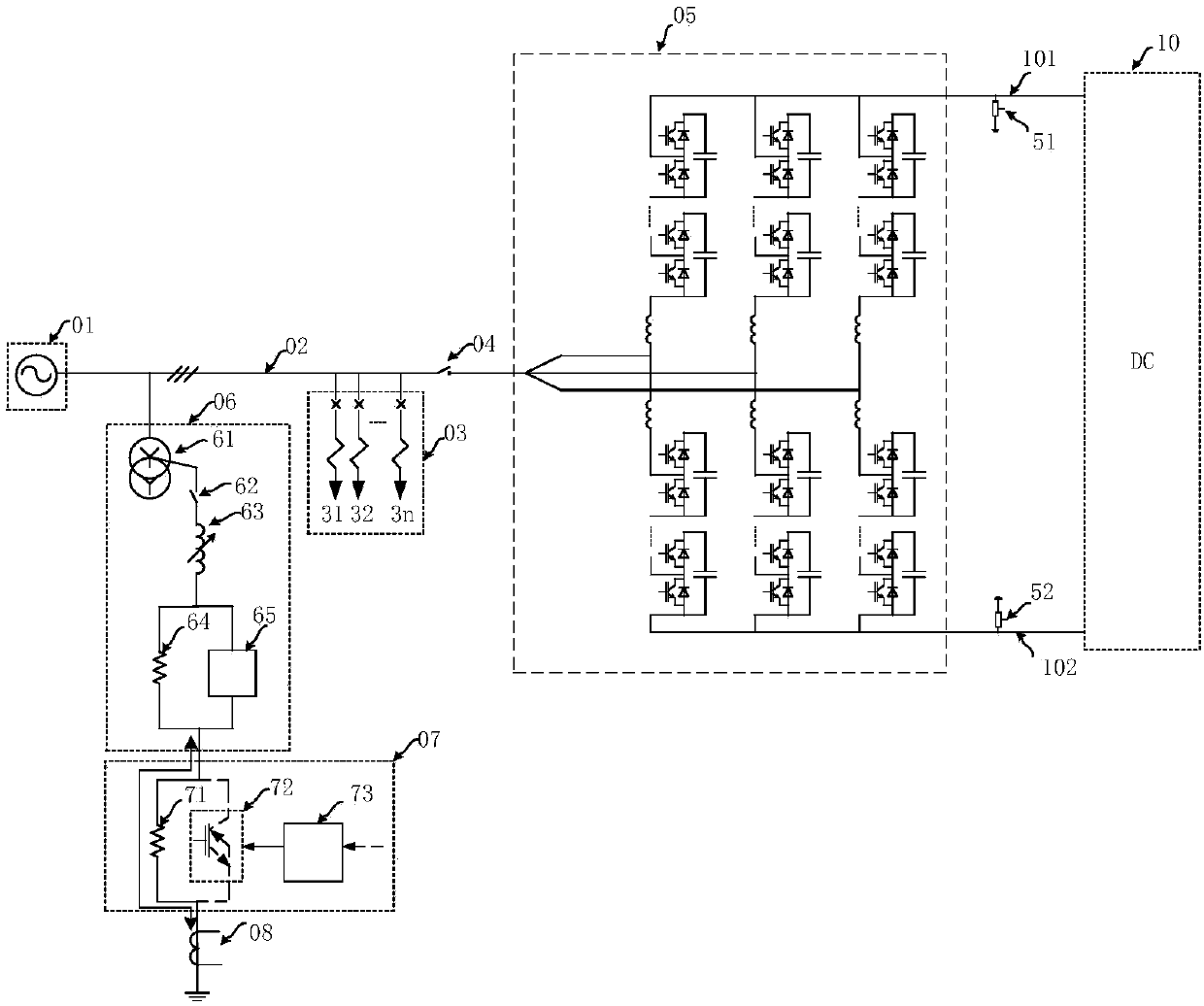 Alternating-direct current mixed electric power system and direct current side fault protection method