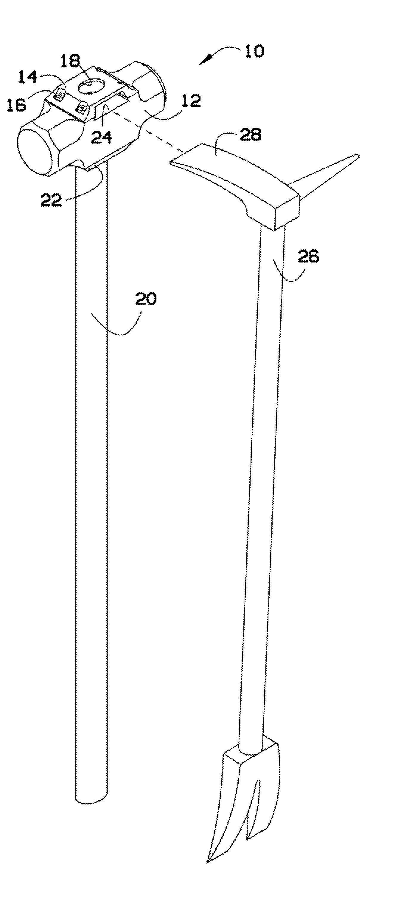 Sledge hammer with slot for halligan tool