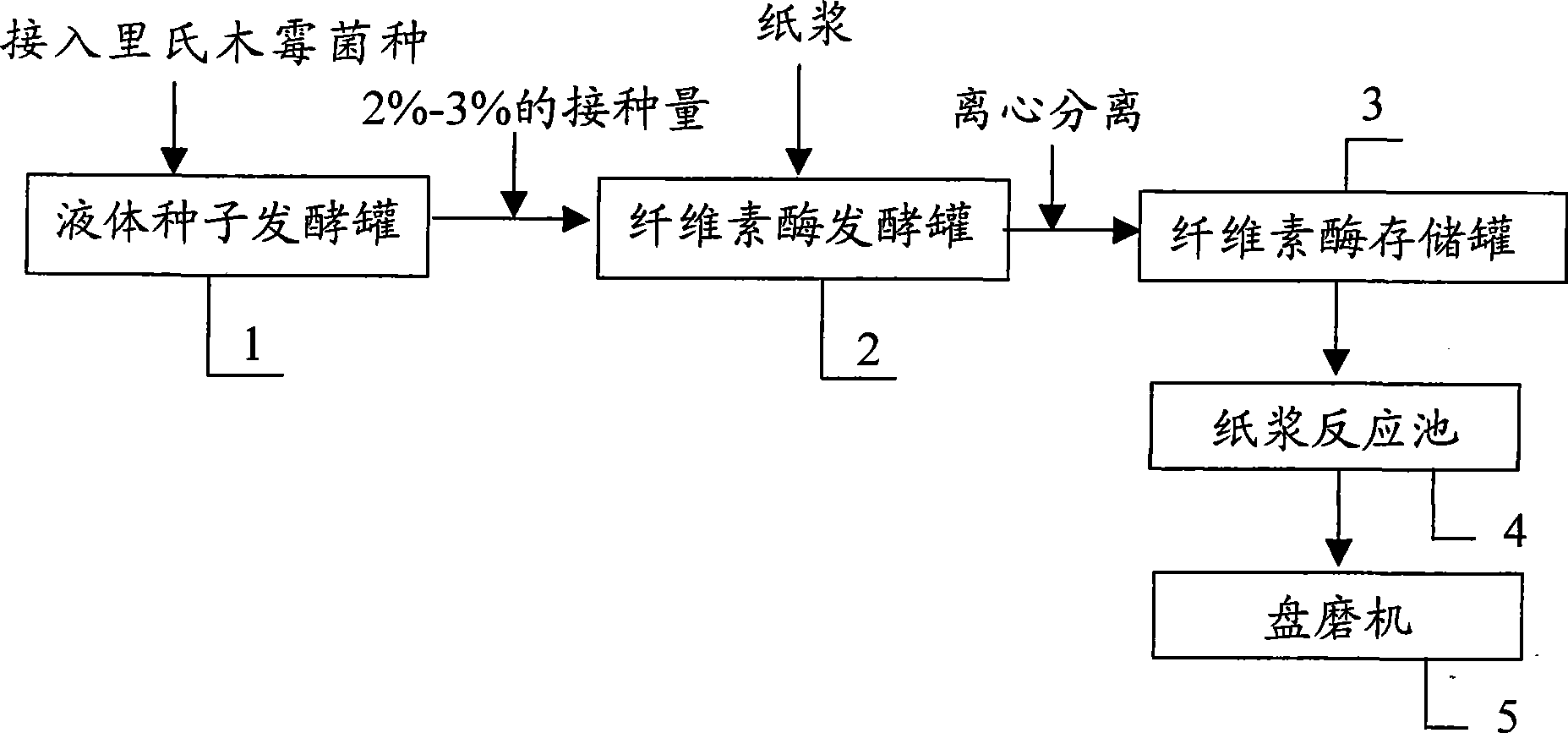 Trichoderma reesei liquid submerged fermentation cellulase and enzymatic beating process thereof