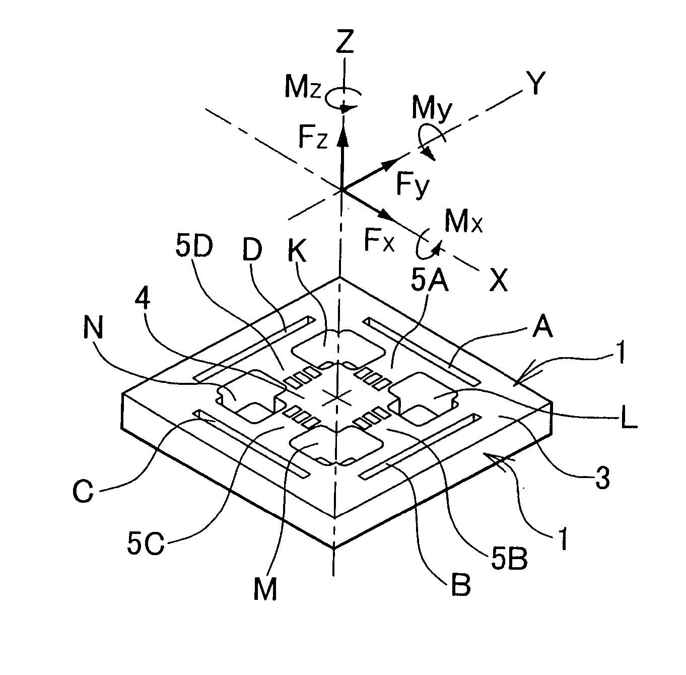 Six-axis force sensor chip and six-axis force sensor using the same