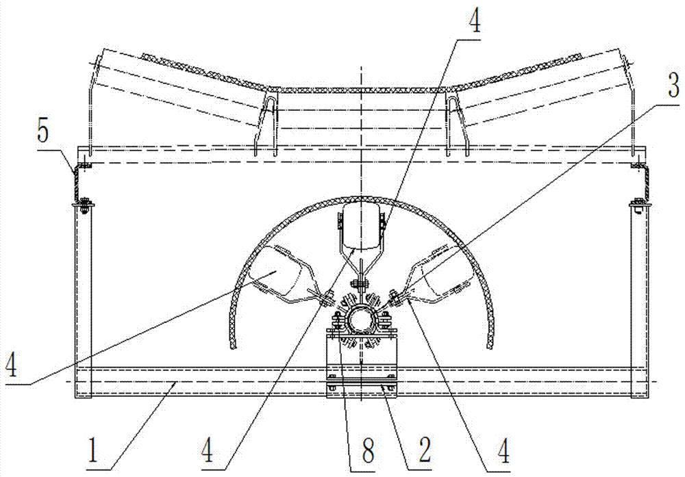 Return trip universal adjustable combined ejector wheel device for round pipe belt conveyor