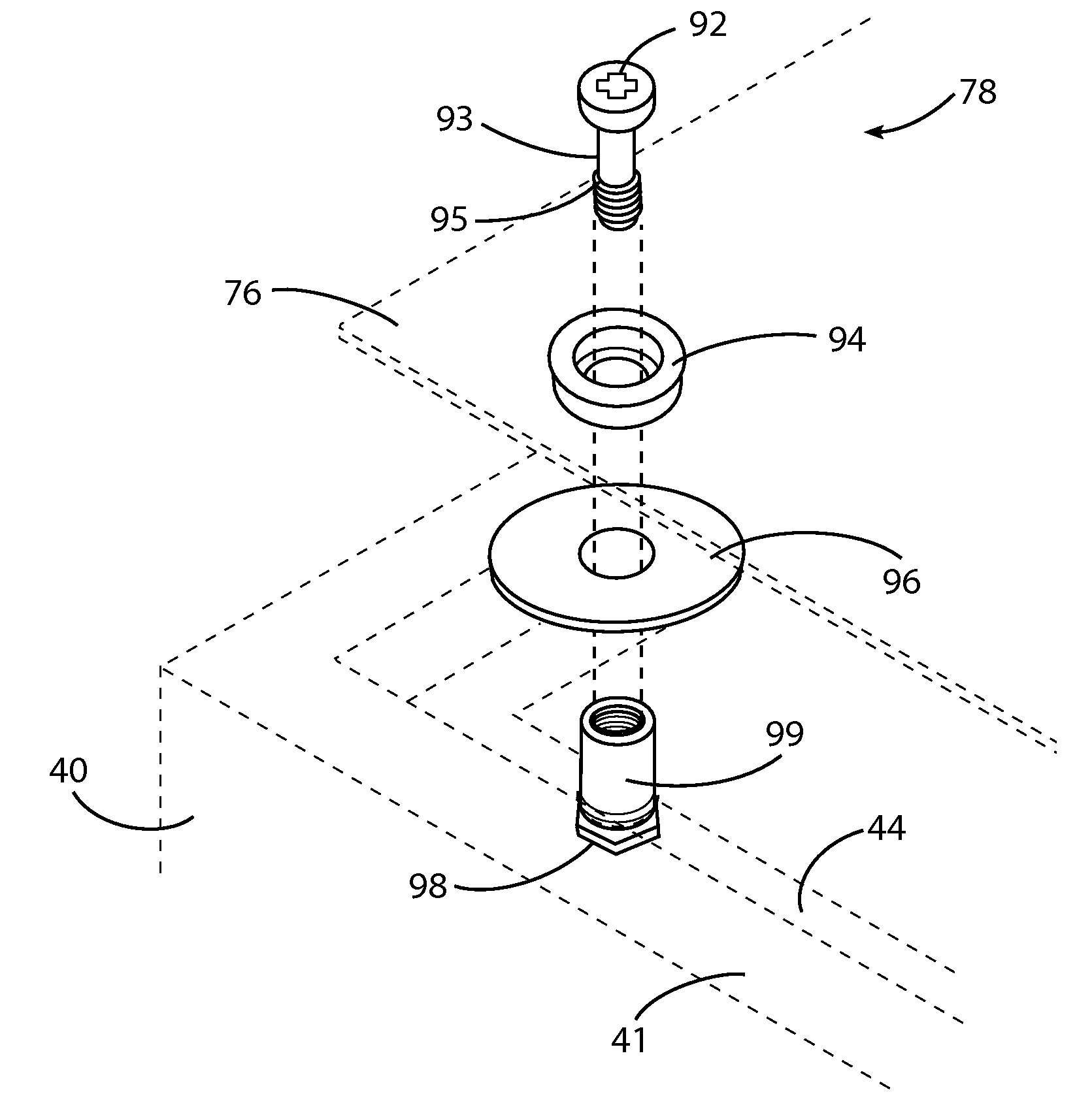 System of fasteners for attaching panels onto modules that are to be installed on an airplane ground support equipment cart