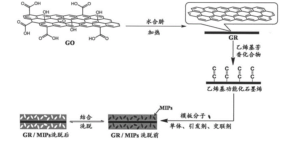 Electrochemical sensor based on graphene molecular imprinting material, and preparation method thereof