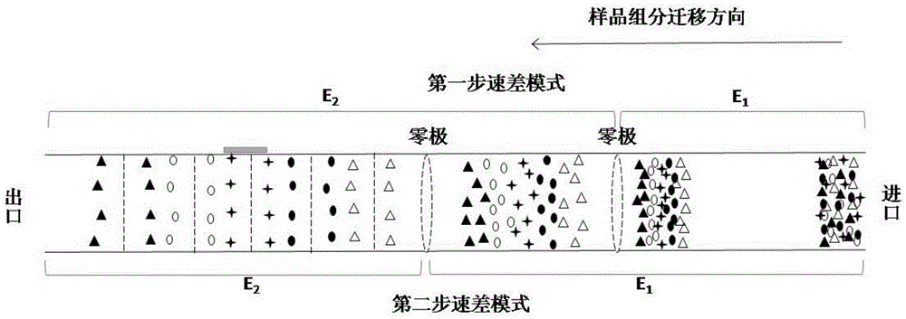 Device for improving peak capacity of capillary electrophoresis through capillary electrophoresis two-step speed difference mode