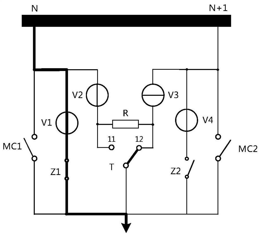 On-load tap-changer single-resistor transition circuit and voltage regulating method