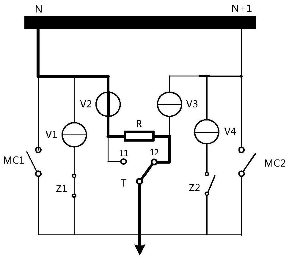 On-load tap-changer single-resistor transition circuit and voltage regulating method