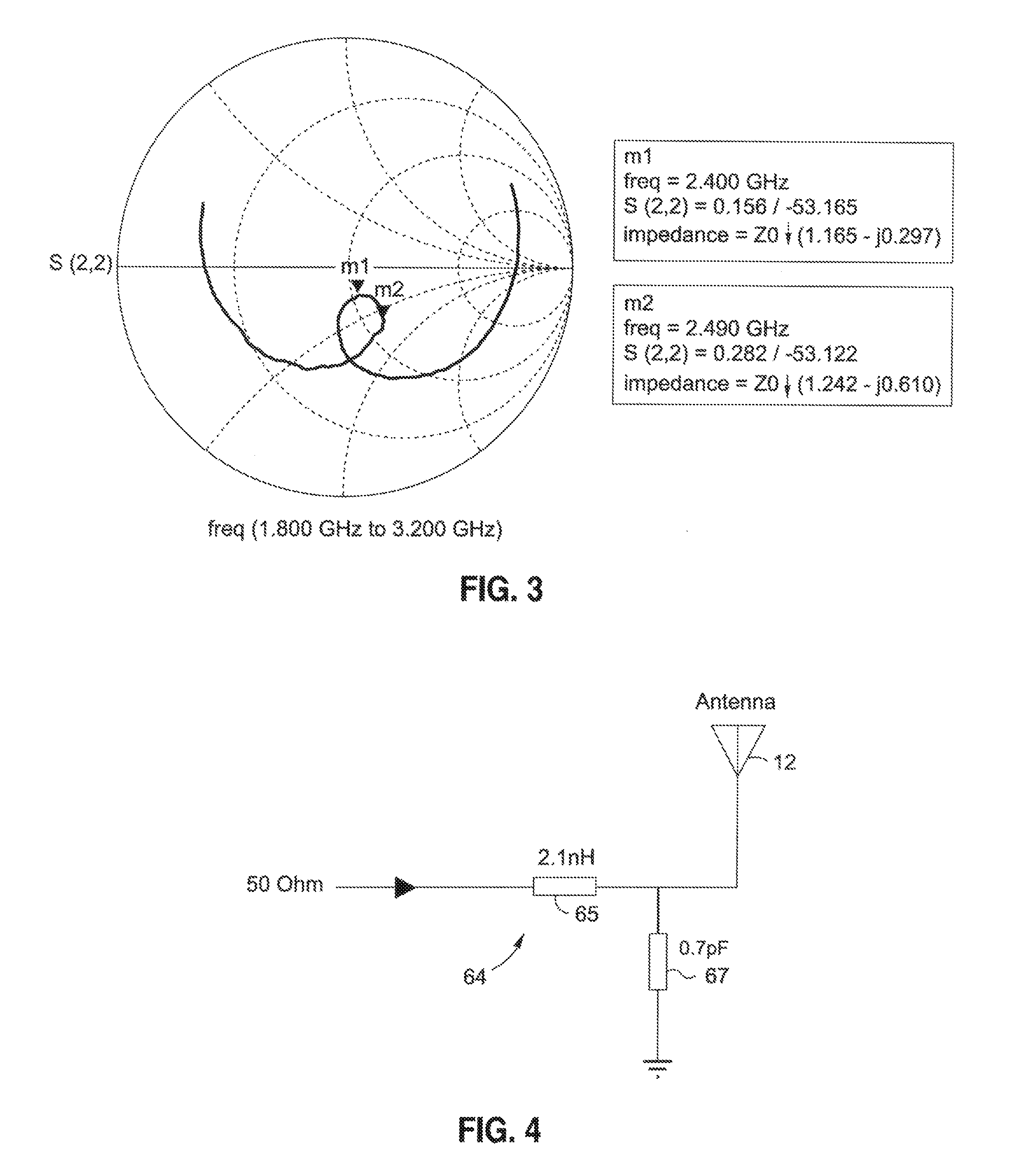 Wideband printed circuit board-printed antenna for radio frequency front end circuit