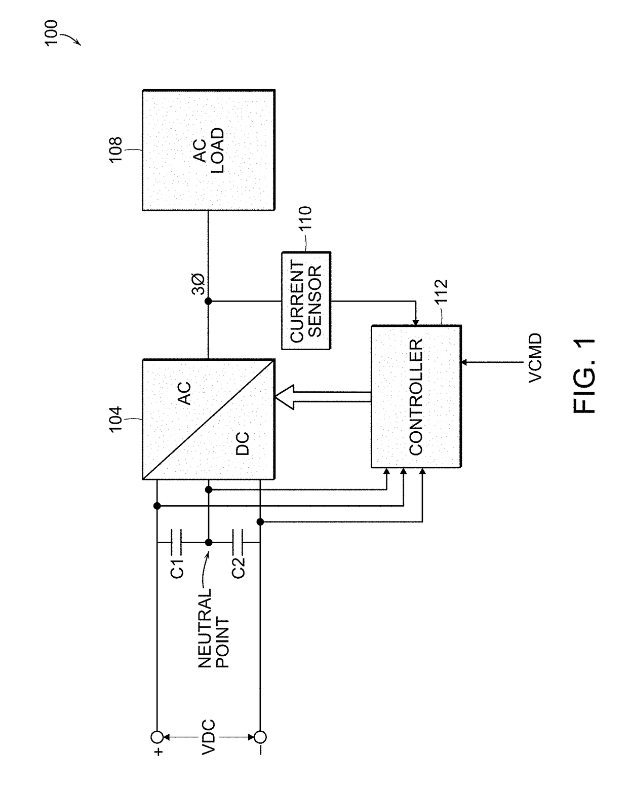 Three level neutral point clamped converter with improved voltage balancing