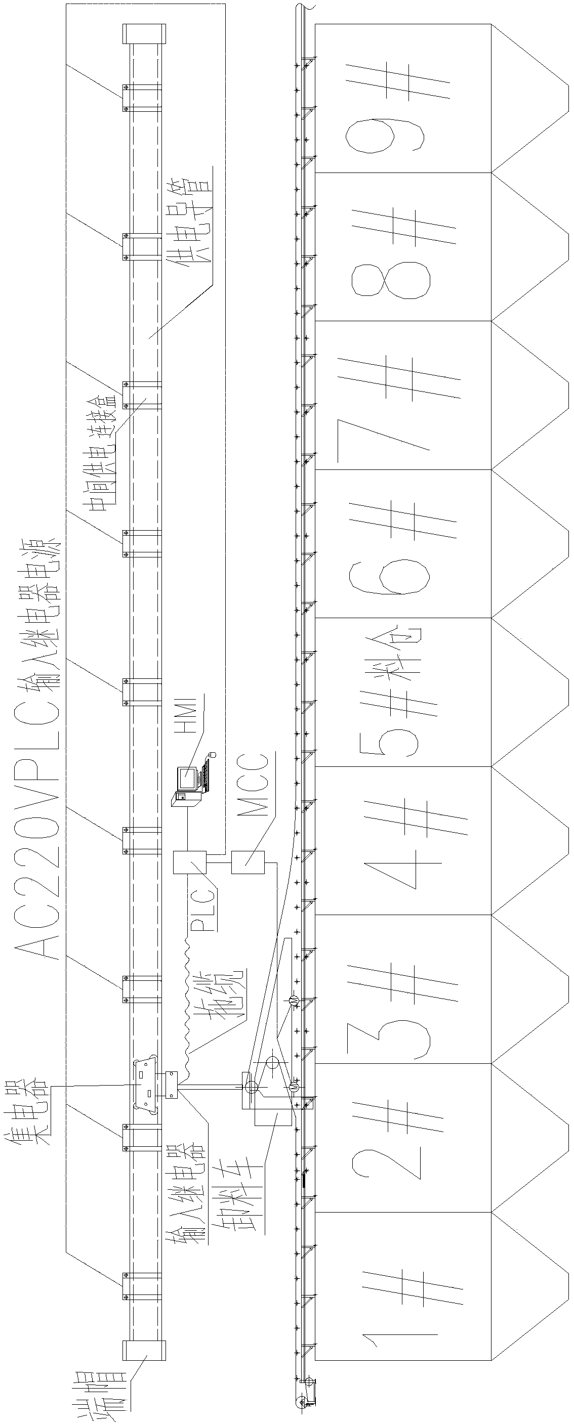 Single-tube multi-pole safe sliding line type combined coding alignment method of unloading trolleys