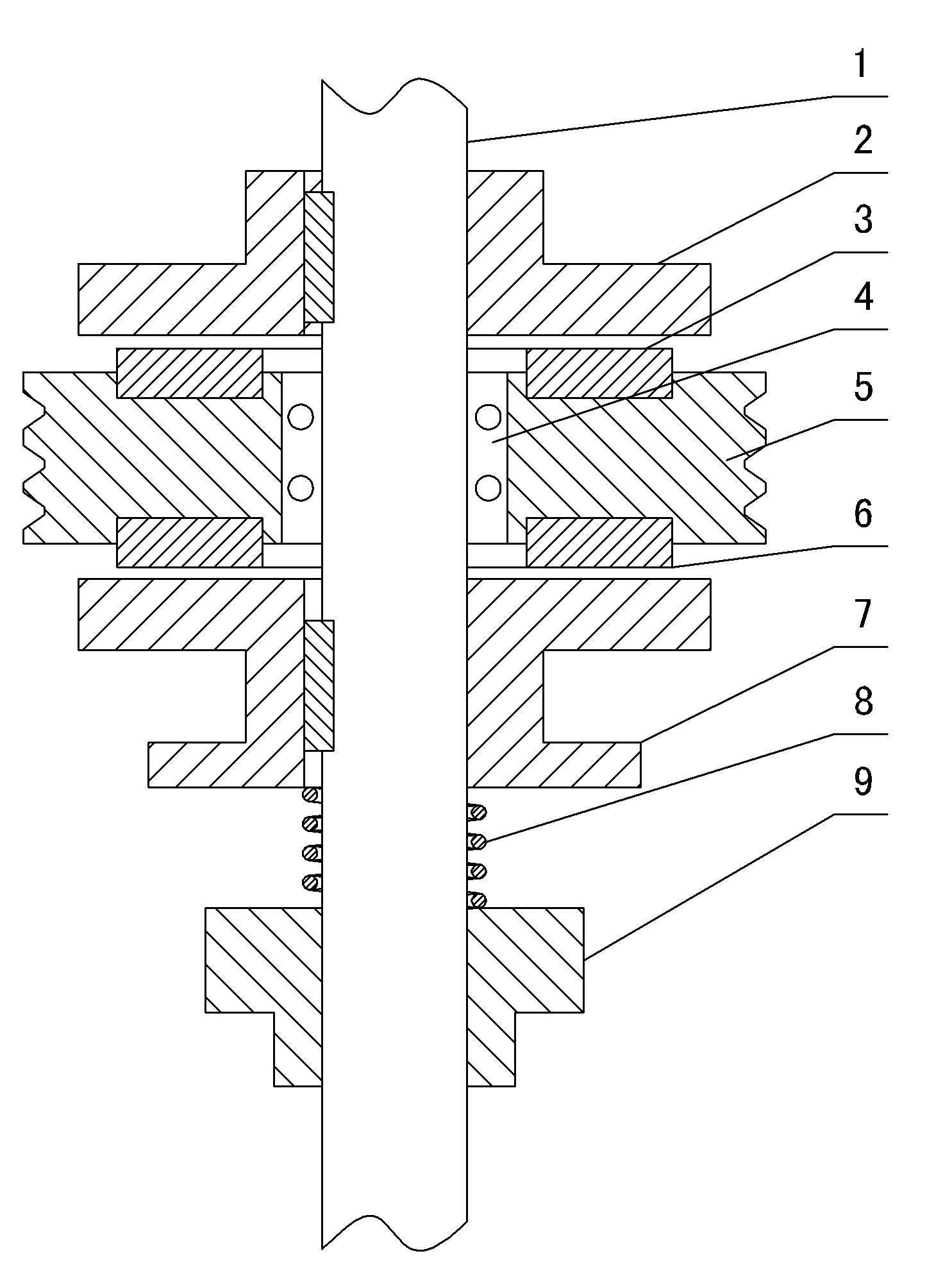 Plane friction type clutch on working shaft of ceramic roller machine