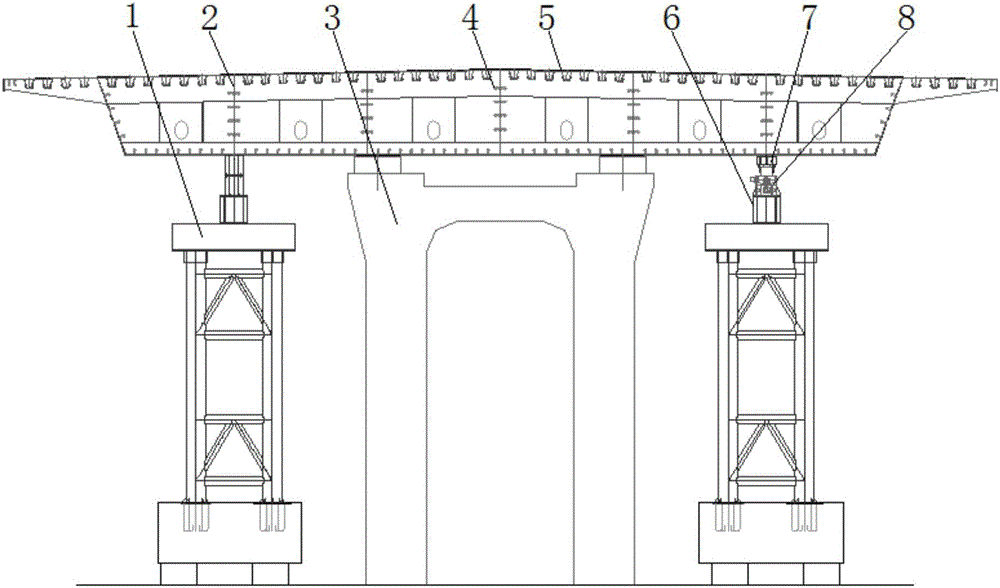 Steel box beam pushing and deviation correcting method for walking type multiple-point continuous pushing technique