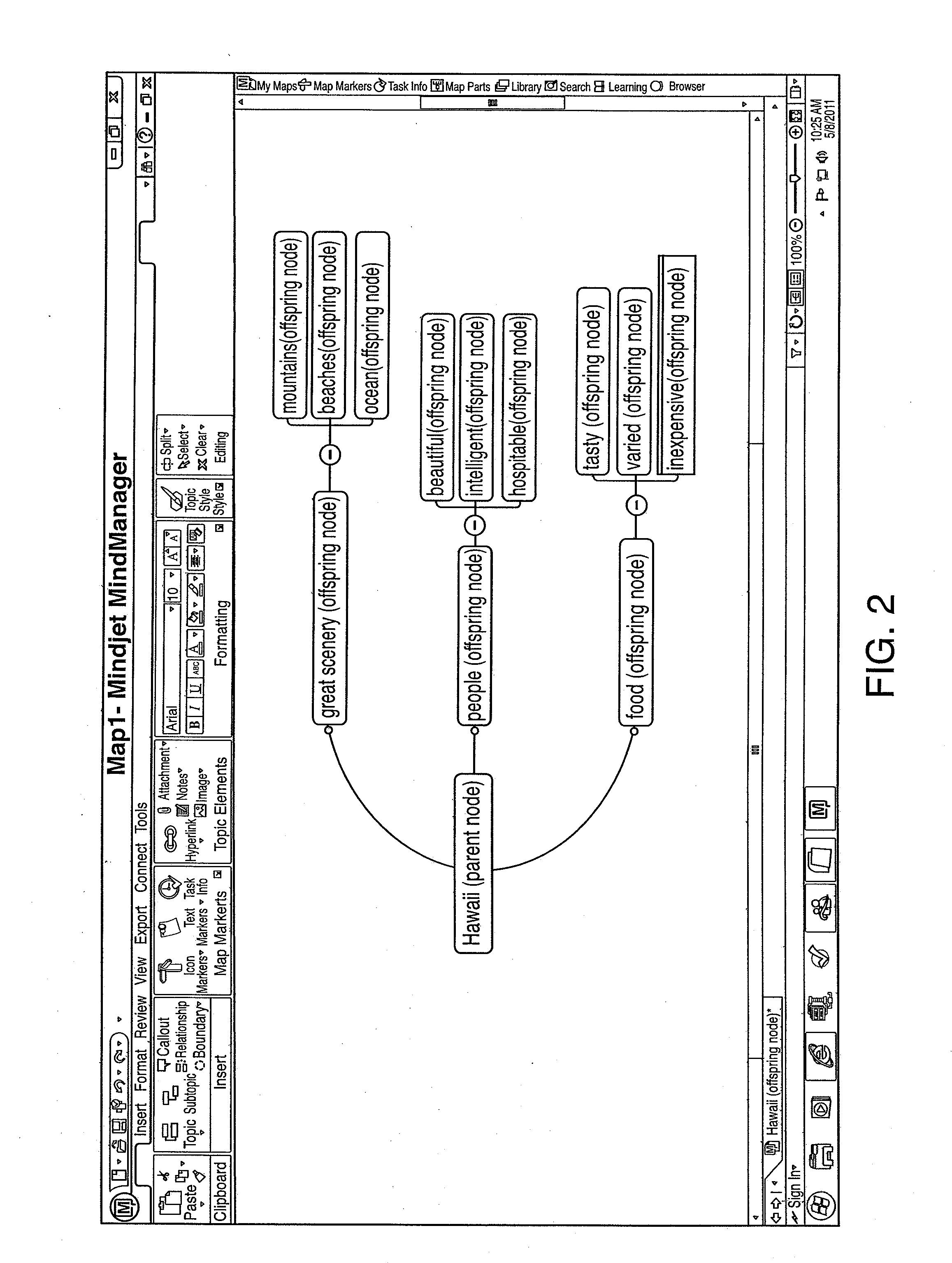 Method for relational analysis of parsed input for visual mapping of knowledge information