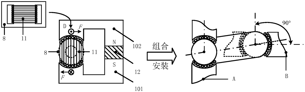 Electromagnetic damping precession force feedback operating handle for vascular intervention