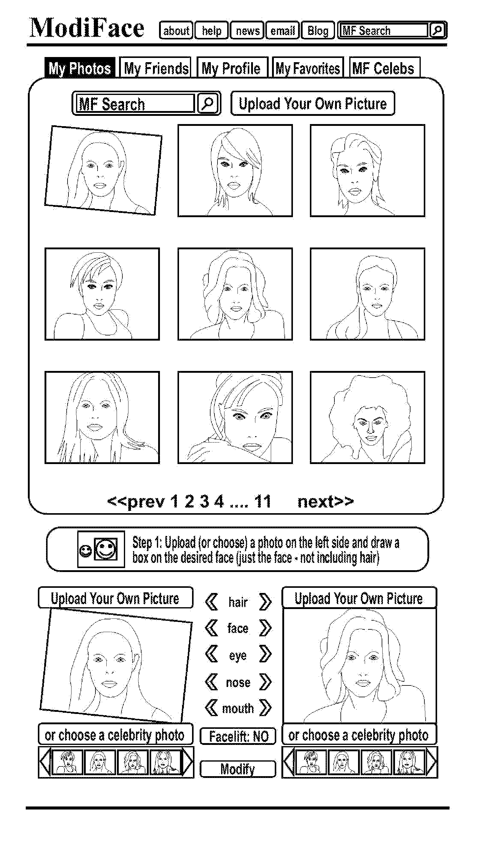 Method, system and computer program product for automatic and semi-automatic modification of digital images of faces