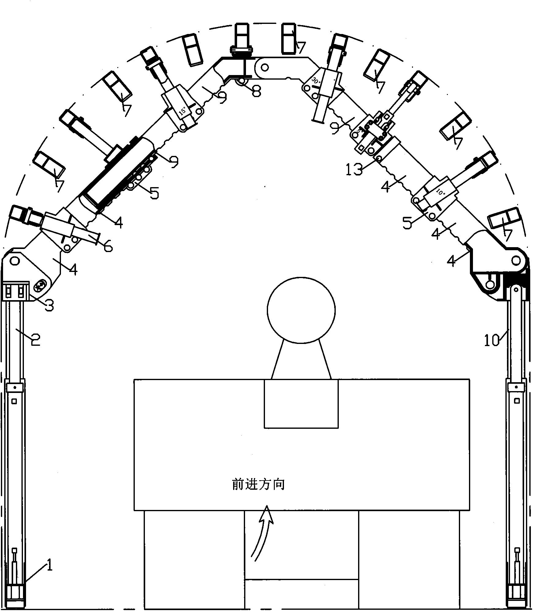 Arch-cross-section roadway tunneling support device