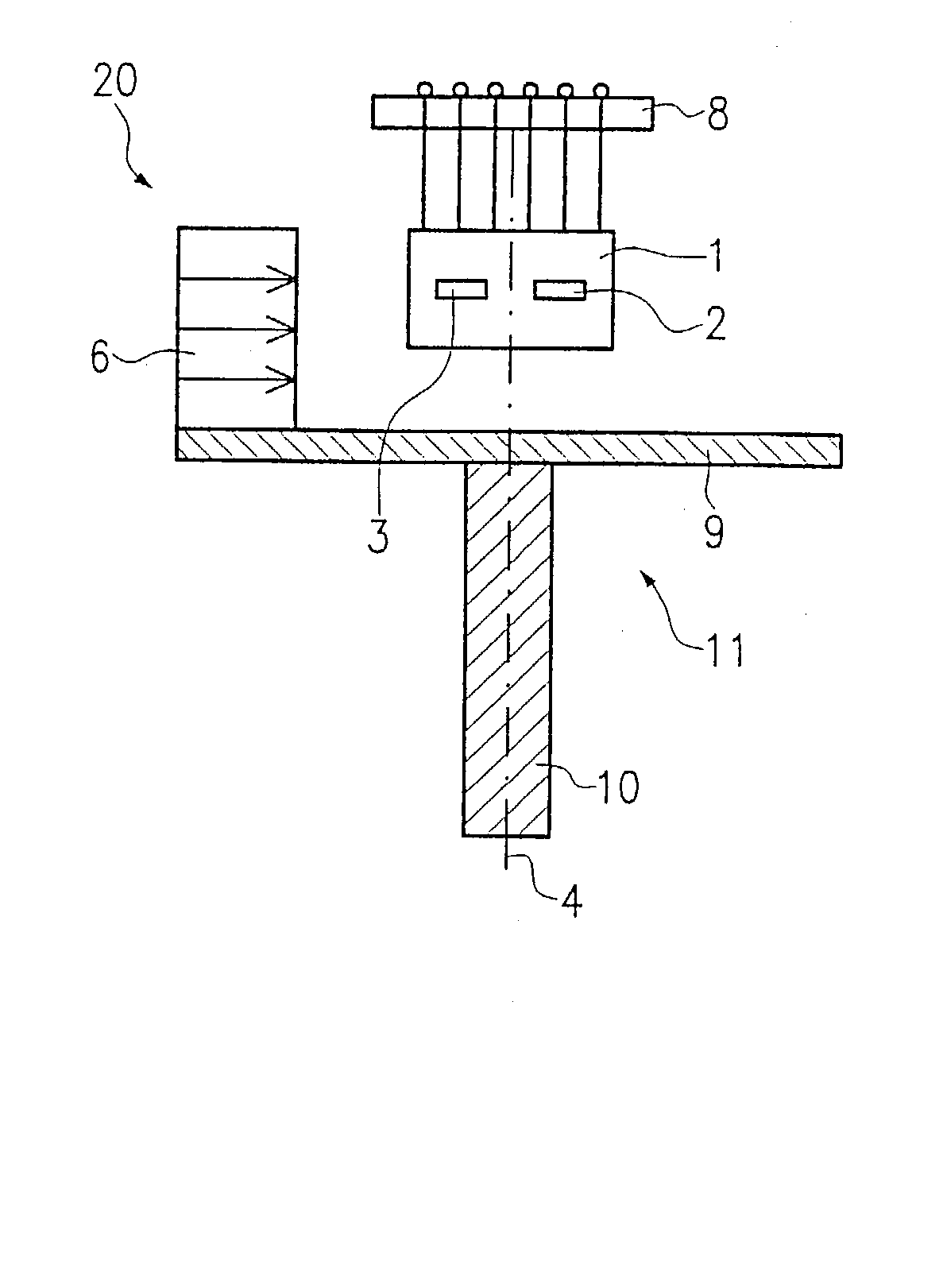 Measuring device for detecting a rotation angle in a contactless manner