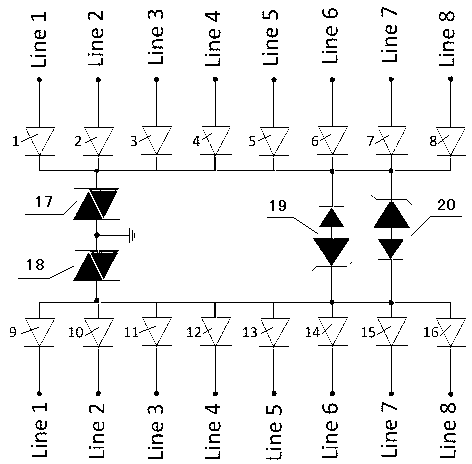 Low-capacitance large-surge protective circuit