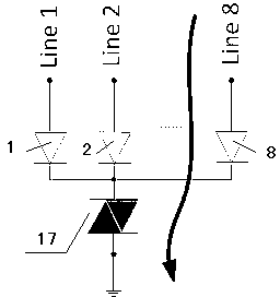 Low-capacitance large-surge protective circuit