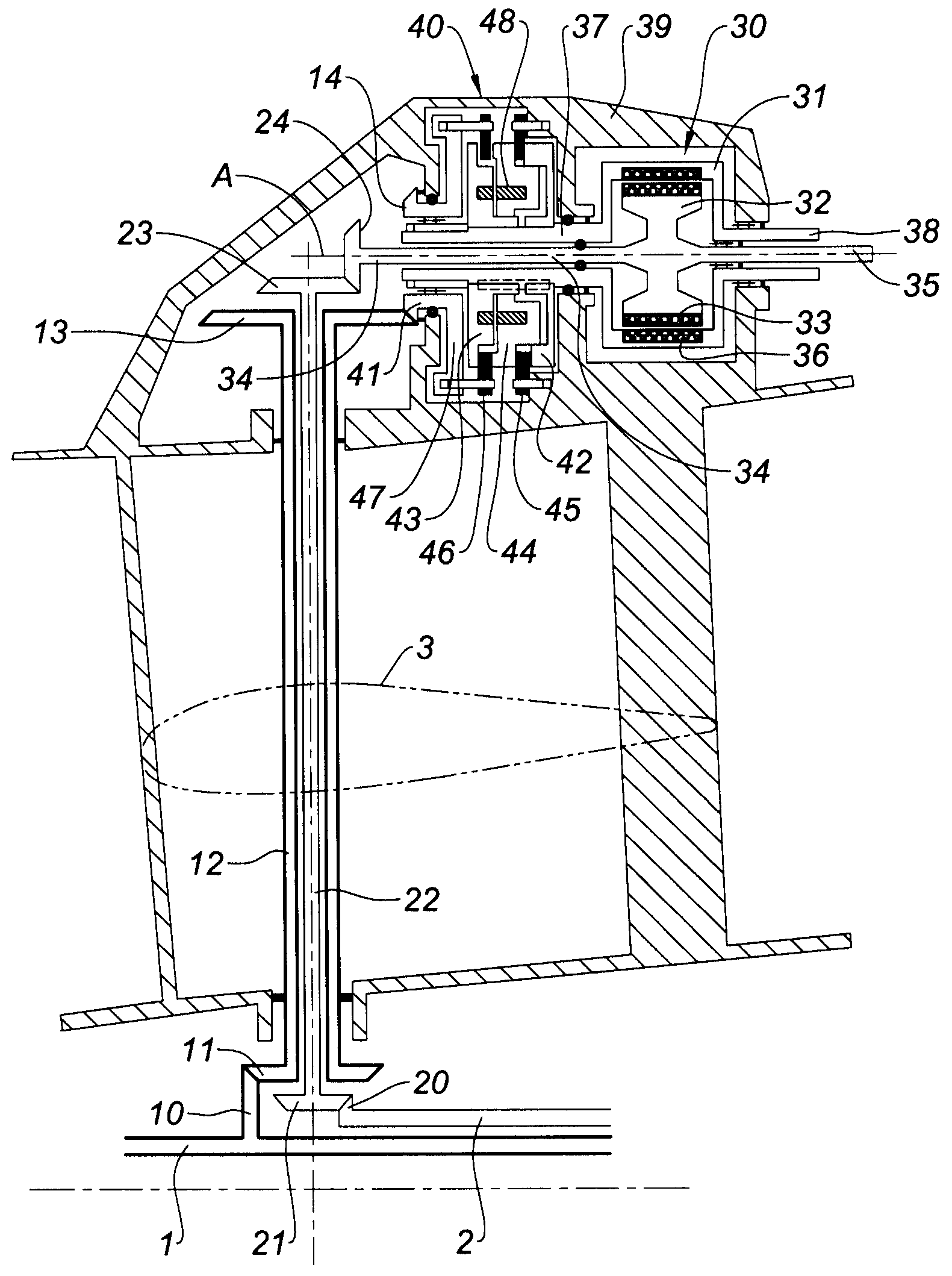 Turbine engine with an alternator and method for transmitting movement to an alternator