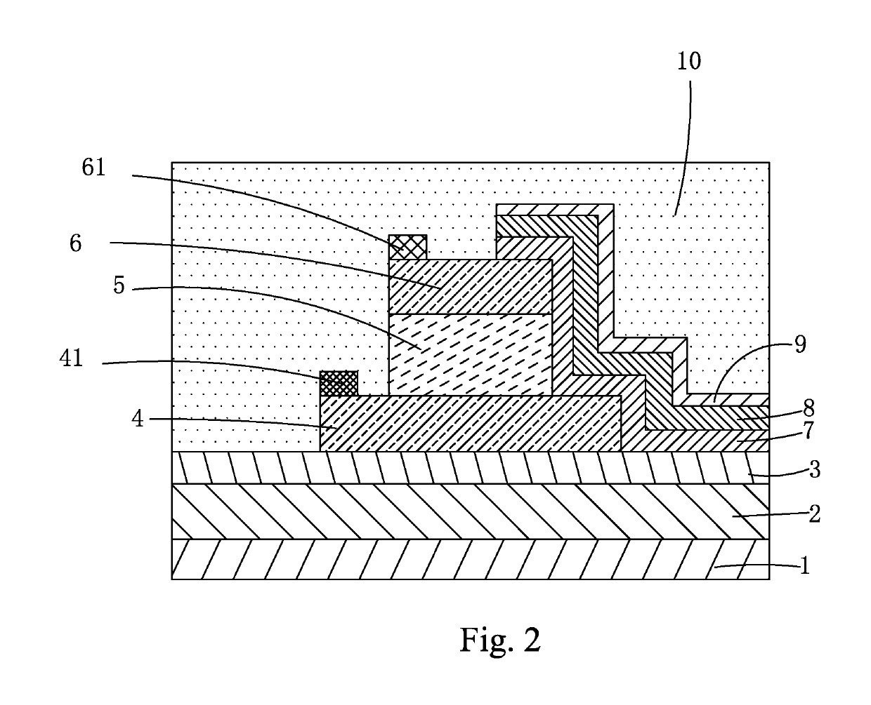 Thin-film transistor having oxide semiconductor channel layer vertically exending along lateral sides of source electrode, separation layer, and drain electrode and array substrate including same