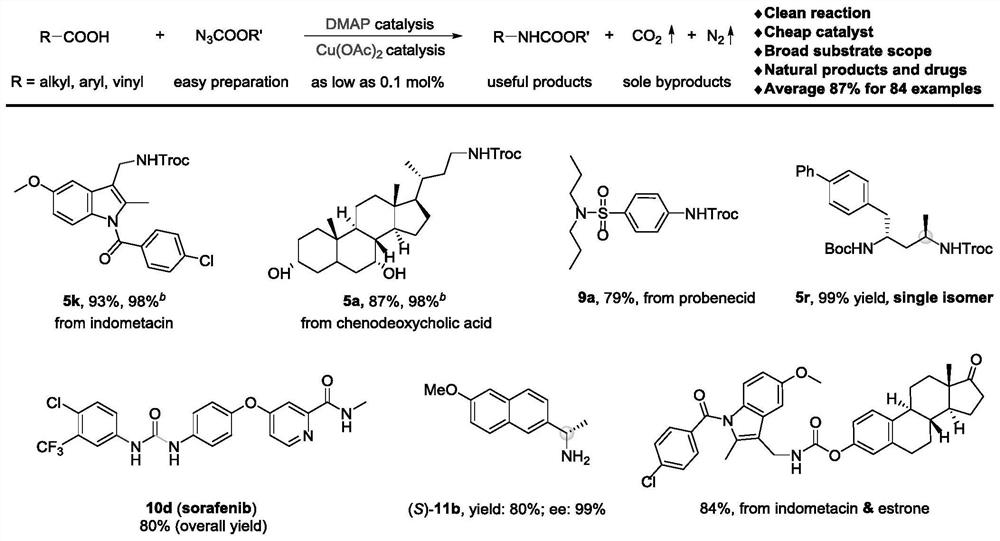 Method for preparing amine compounds based on novel catalytic curtius rearrangement reaction